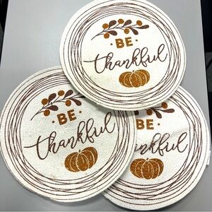 BE THANKFUL Thanksgiving Pumpkin Autumn FALL Round Table Placemats Set Of 3